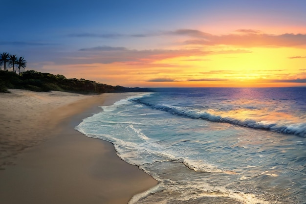 Blaues Meer, gelber Strand, natürliche Landschaft, Hintergrund, Obstteller, Dekoration, Tapetenillustration