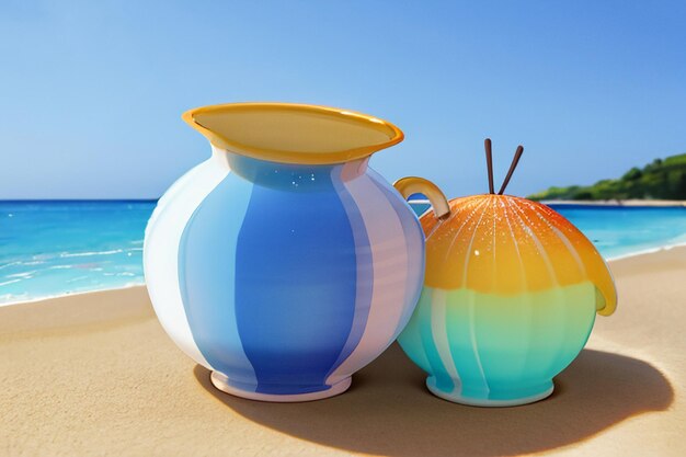 Blaues Meer, gelber Strand, natürliche Landschaft, Hintergrund, Obstteller, Dekoration, Tapetenillustration