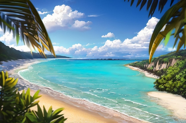 Blaues Meer, gelber Strand, natürliche Landschaft, Hintergrund, Obstteller, Dekoration, Tapetenillustration