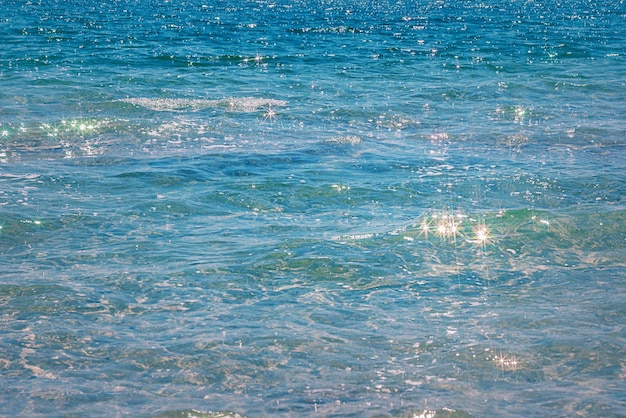 Blaues Meer mit Spiegelungen auf dem Wasser und Lichtwellen als Hintergrund Sea Hintergrund