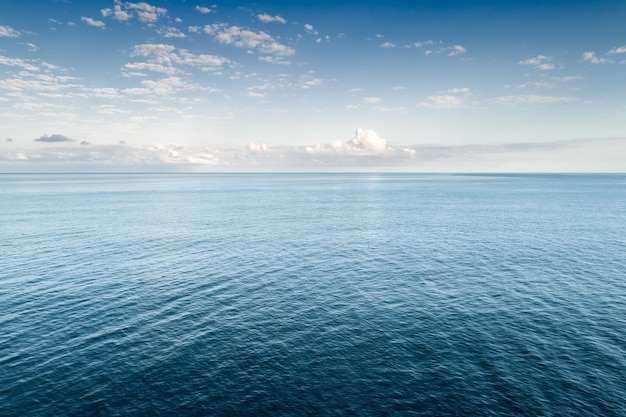 Blaues Meer und bewölkter Himmel darüber