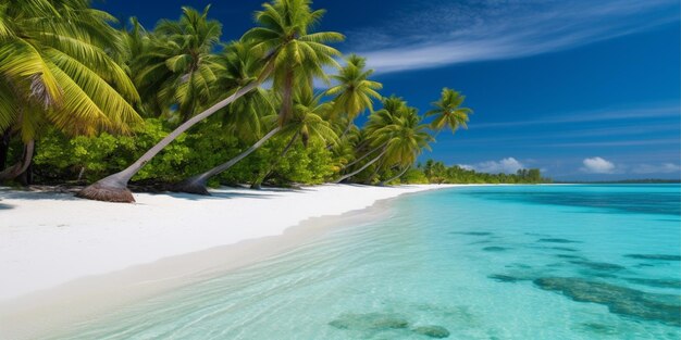 Blaues Meer, weißer Sandstrand mit Kokospalmen