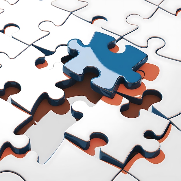 Blaues Puzzleteil und Rätsel mit fehlendem Stück Fehlende Puzzleteile