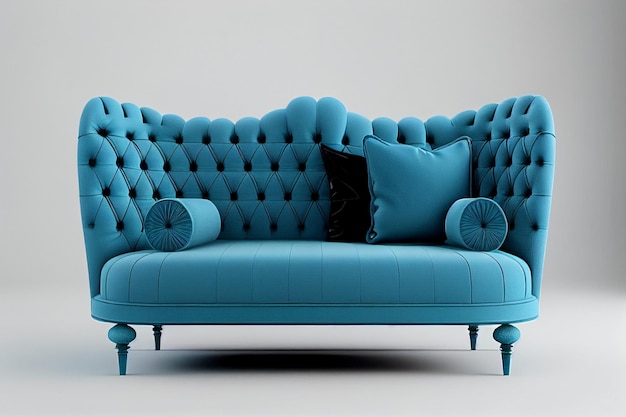 blaues sofa isoliert auf weißem hintergrund generative ai
