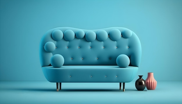 Blaues Sofa isoliert blauer Hintergrund generative KI