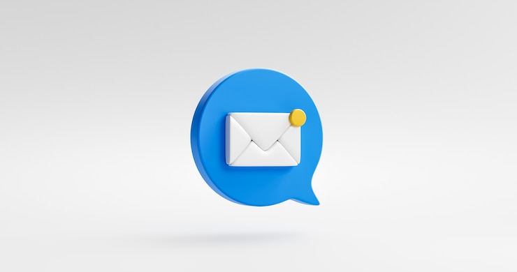 Foto blaues symbol der benachrichtigungsnachricht oder neues kontaktalarm-chat und flaches webdesign einzeln auf weißem hintergrund mit e-mail-erinnerungshinweis für soziale kommunikation. 3d-rendering.