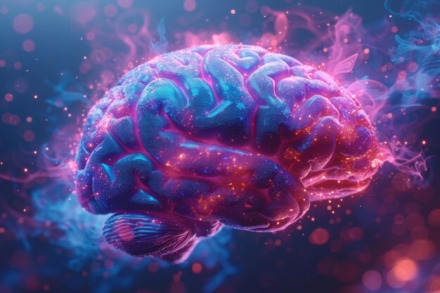Blaues und rosa Gehirn auf schwarzem Hintergrund