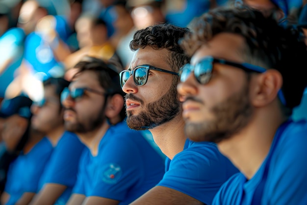 Blauhemd-Fans in den Tribünen jubeln ihrem Team im Live-Spiel aus der Fan-Zone