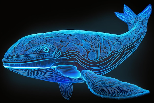 Blauwalfisch Neon leuchtend schöne ai generierte Kunst