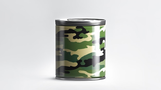Blechdose mit Gemüse- oder Fleischprodukten für Soldaten auf einem hellen Hintergrund Foto hoher Qualität