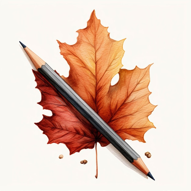 Bleistift und Blatt auf weißem Hintergrund mit generativem Aquarelleffekt