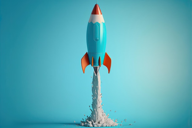 Bleistiftförmige Rakete startet Startup-Ideenkonzept Generative KI