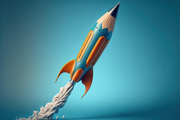 Bleistiftförmige Rakete startet Startup-Ideenkonzept Generative KI