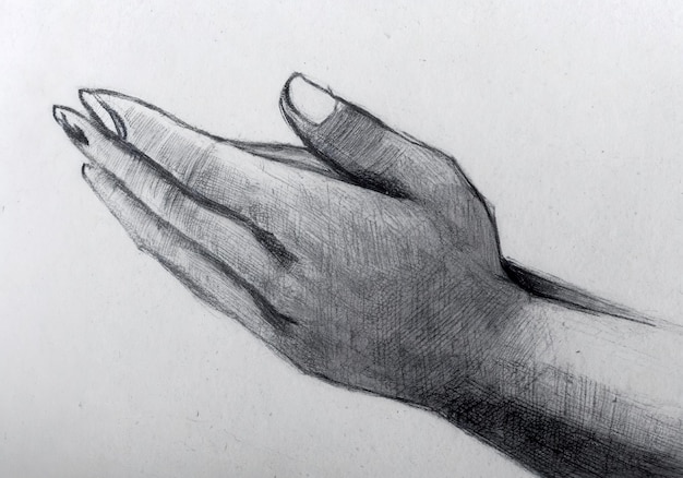 Bleistiftskizze von gebetenden Händen mit beiden geschlossenen Handflächen