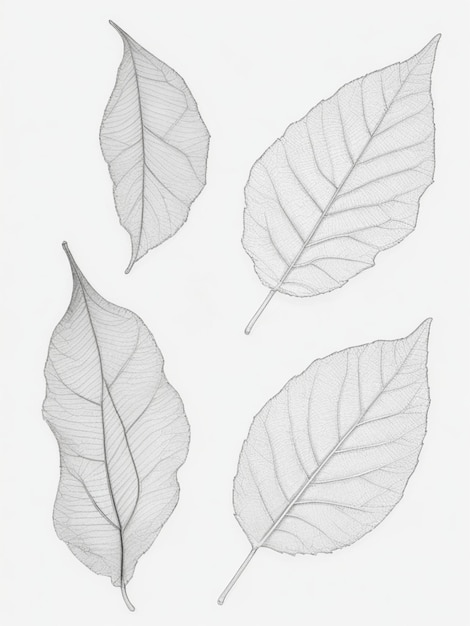 Bleistiftskizze von vier Blättern auf Weiß