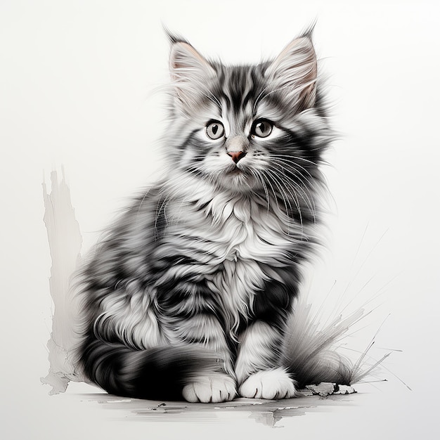 Bleistiftzeichnung eines niedlichen animierten Kätzchens