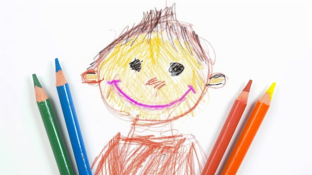 Bleistiftzeichnung eines schelmischen Kindes auf weißem Hintergrund Generative KI