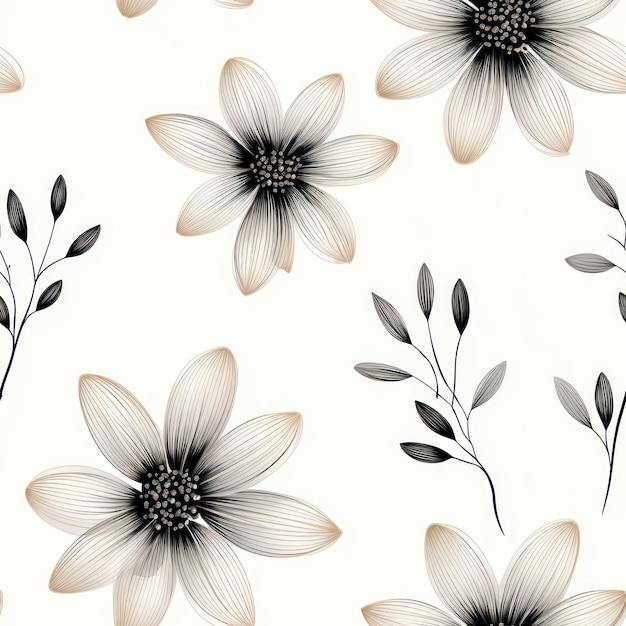 Bleistiftzeichnung von minimalistischen Einzelblumenmustern auf verschiedenen Hintergründen