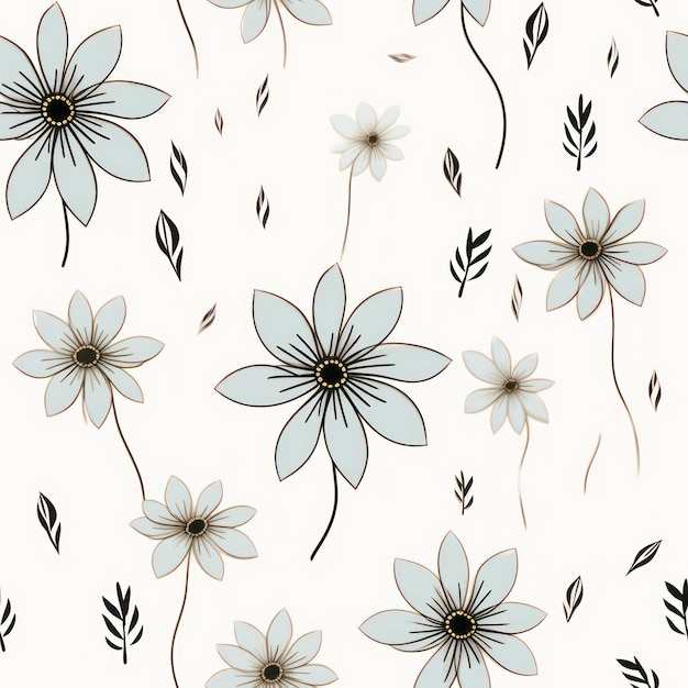Bleistiftzeichnung von minimalistischen Einzelblumenmustern auf verschiedenen Hintergründen