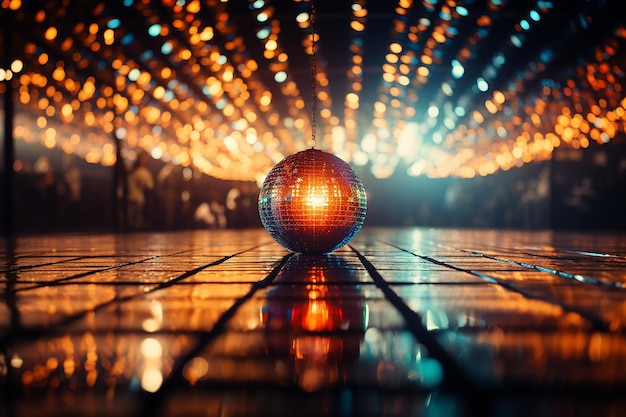 Blendende Disco-Vibes funkelnde Spiegelkugel, die lebendige Lichter reflektiert