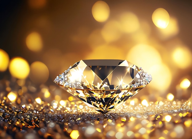 Blendender Diamant auf goldfarbenem abstrakten Bokeh-Hintergrund