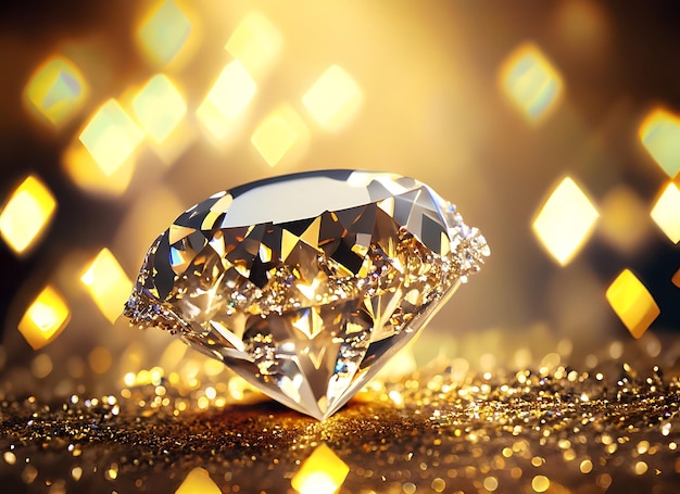 Blendender Diamant auf goldfarbenem abstrakten Bokeh-Hintergrund