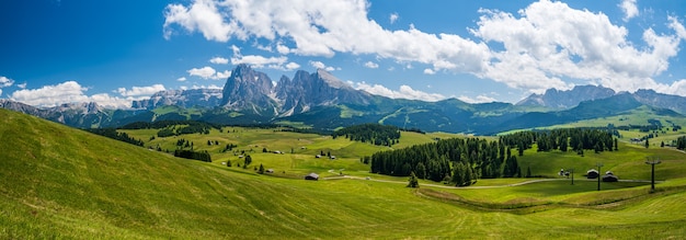 Foto blick auf das herrliche hochplateau der seiser alm während der sommersaison