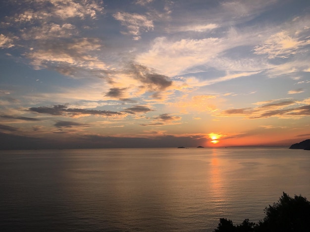 Blick auf das ruhige Meer bei Sonnenuntergang