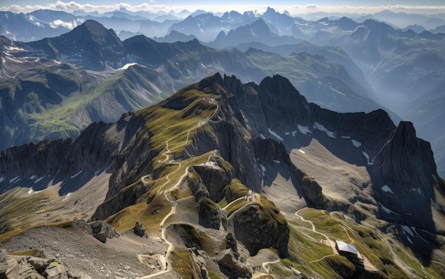 Blick auf das Sustenhorn vom Titlis-Gebirge in den Schweizer Alpen, sonniger Tag, Schweiz, generative KI