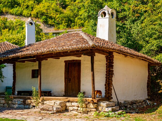 Blick auf das traditionelle serbische Haus aus dem 19. Jahrhundert in Lepenski Vir, Serbien