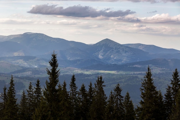 Blick auf den Berg Khomyak und Gorgany von der Kukul-Wiese auf die Karpaten