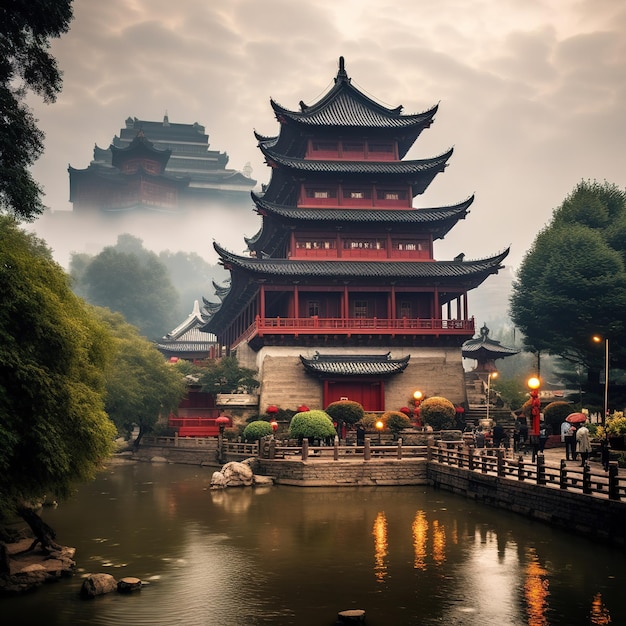 Blick auf den chinesischen Tempel