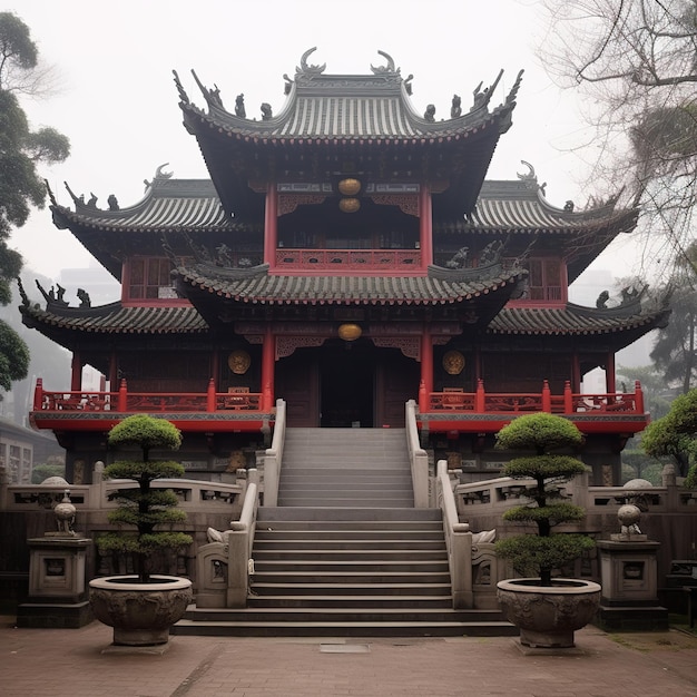 Blick auf den chinesischen Tempel