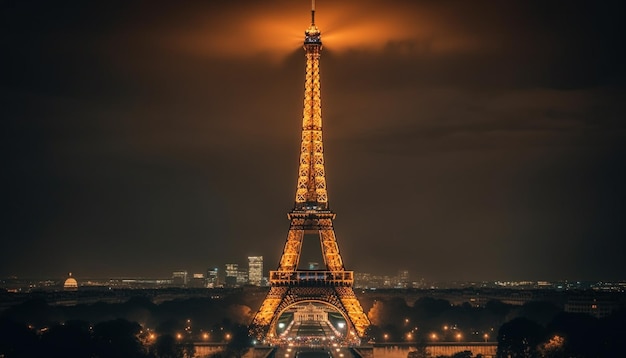 Blick auf den Eiffelturm in der Nacht Stadt in der Nacht generative KI