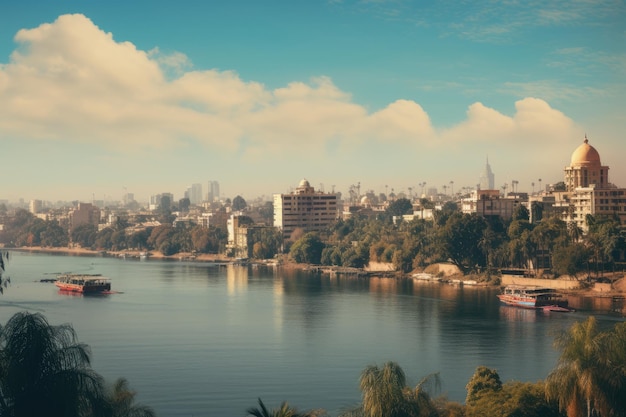 Blick auf den Fluss und das Stadtbild am Morgen Indien Panorama auf der Küste des Nils AI Generated