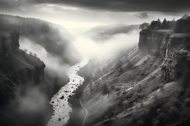 Blick auf den Fluss von den Bergen Generative Ai