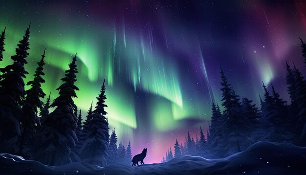 Foto blick auf den nachthimmel mit mehrfarbigen polarlichtern und schneebedeckten bergen im hintergrund des gipfels