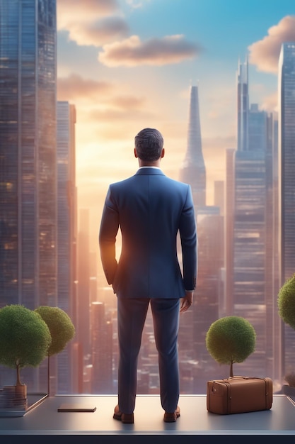 Blick auf den realistischen Hintergrund eines 3D-Geschäftsmanns