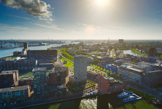 Blick auf den Rotterdamer Hafen und den Fluss Nieuwe Maas