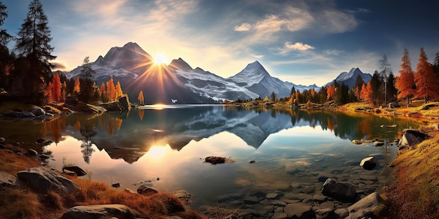 Blick auf den See bei Sonnenuntergang