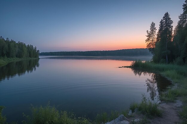 Blick auf den See Svityaz nach Sonnenuntergang Ukrai