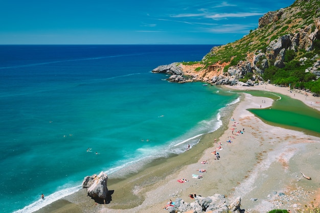 Blick auf den Strand von Preveli auf der Insel Kreta in Griechenland?