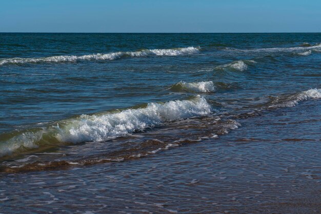Blick auf die ankommende Welle an der Ostsee am Ufer der Kurischen Nehrung an einem Sommertag Gebiet Kaliningrad Russland