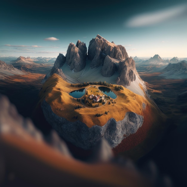 Blick auf die atemberaubende Berglandschaft im Realismus-Stil Generierte KI
