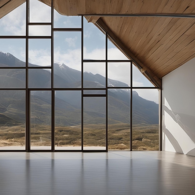 Blick auf die Berge im modernen Hausfenster