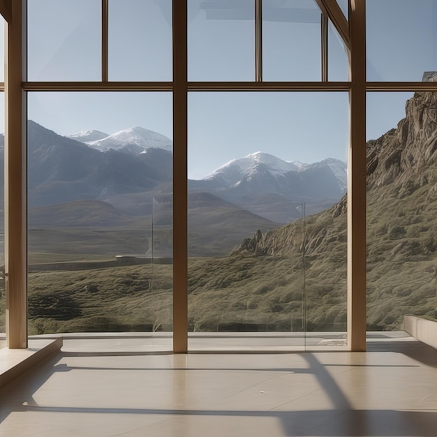 Blick auf die Berge im modernen Hausfenster