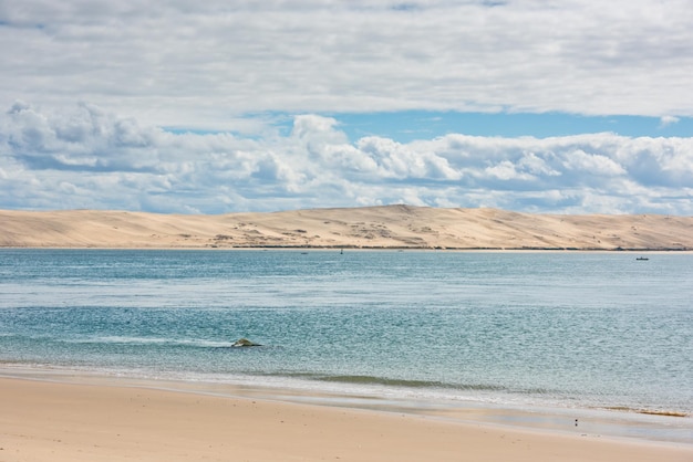 Blick auf die Bucht von Arcachon und die Duna von Pyla, Aquitanien, Frankreich