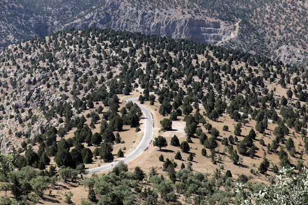 Blick auf die kurvenreiche Straße im Taurusgebirge in der Türkei