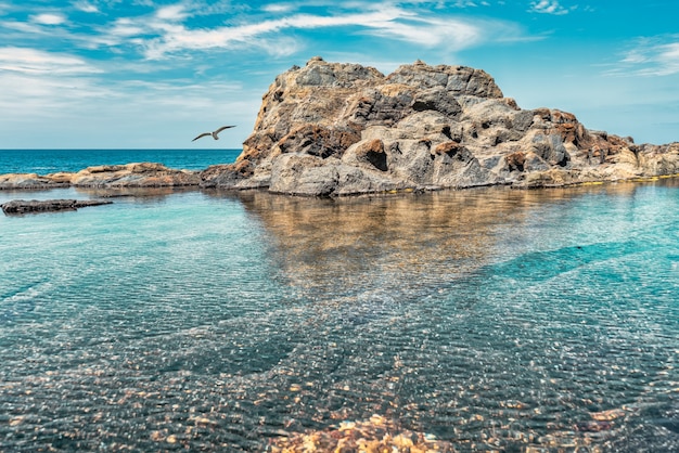 Blick auf die natürlichen Pools von Aguas Verdes (grünes Wasser) auf Fuerteventura, Kanarische Inseln