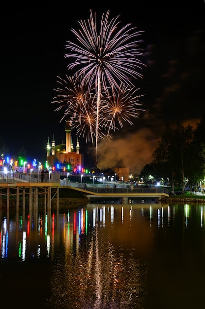 Blick auf ein erstaunliches Feuerwerk am Nachthimmel